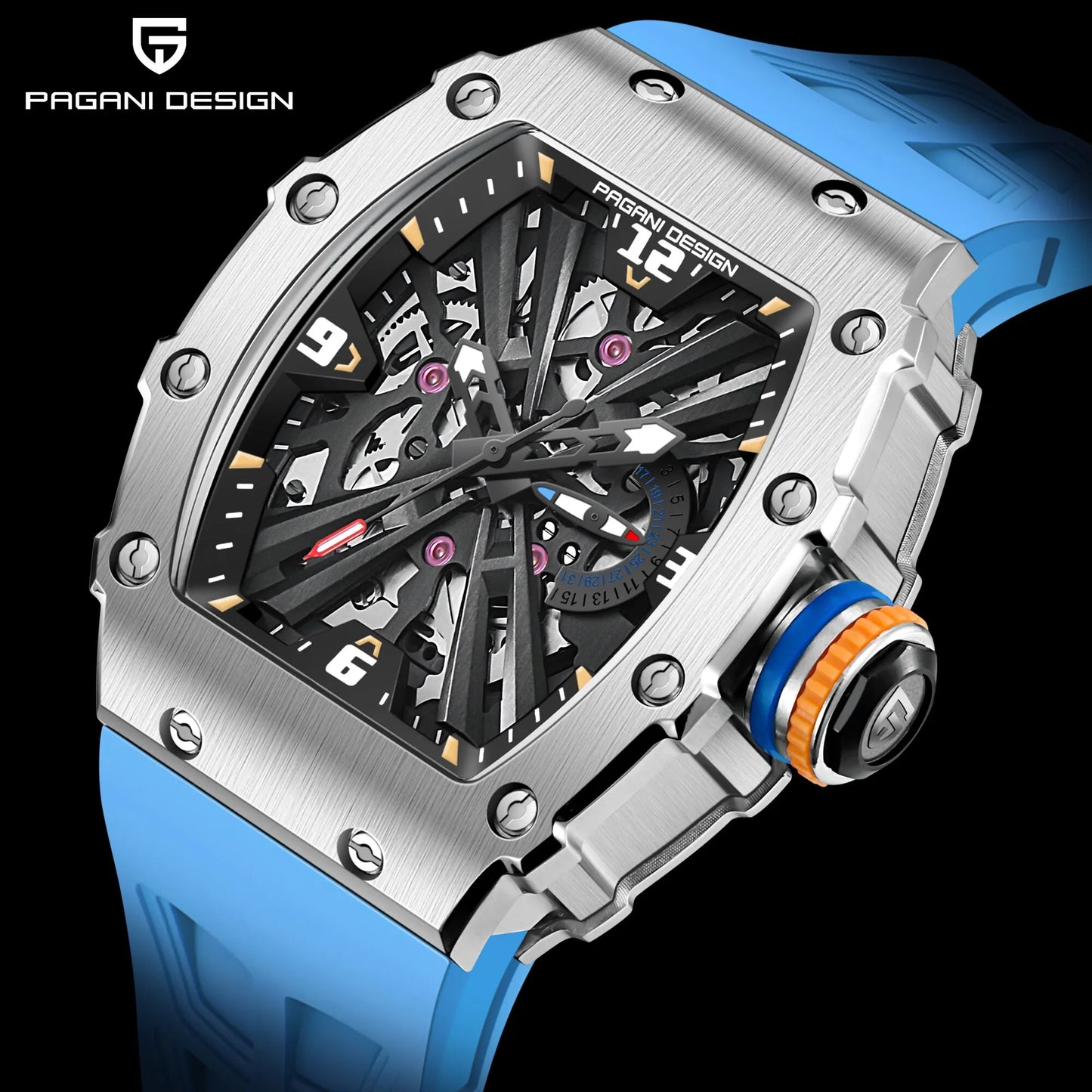 PAGANI DESIGN Men's Quartz Watches VH65 Movt Skeleton